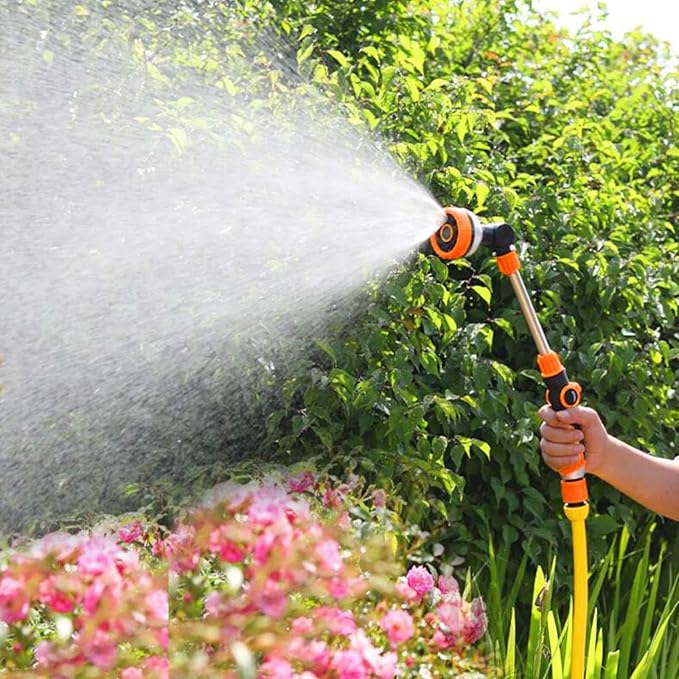 Watering Wand Plant Watering Wand Garden Hose Sprayer Wand Water Hose Long Hose Nozzle Sprayer Adjustable 8 Patterns Ergonomic Rubber Grip Suitable Fo, Orange