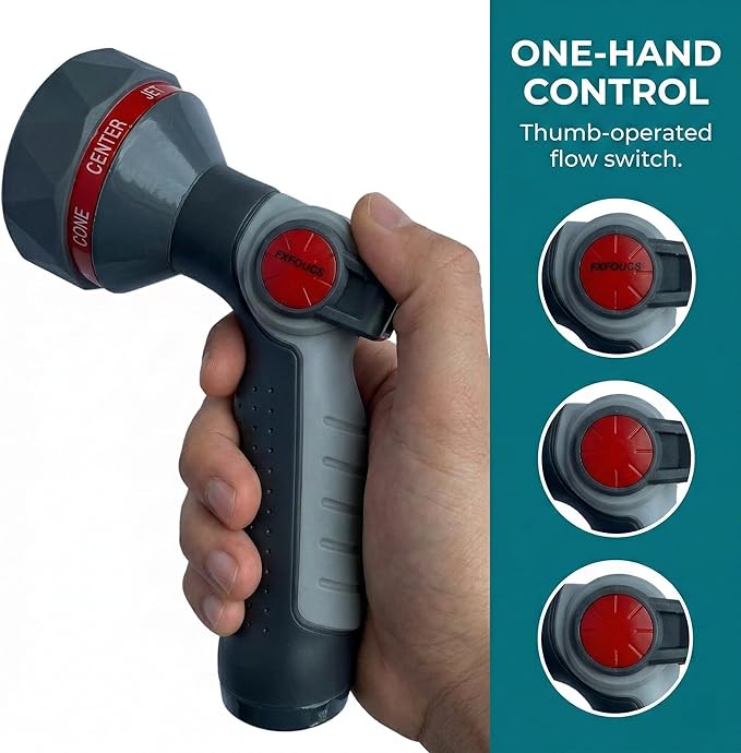 Garden Hose Nozzle Sprayer-This High Heavy-Duty Spray Nozzle Offer 9 Watering Patterns for Watering Plants,Lawns &Gardens,Washing Cars,Household Cleaning and Showering Pets (Red-black)