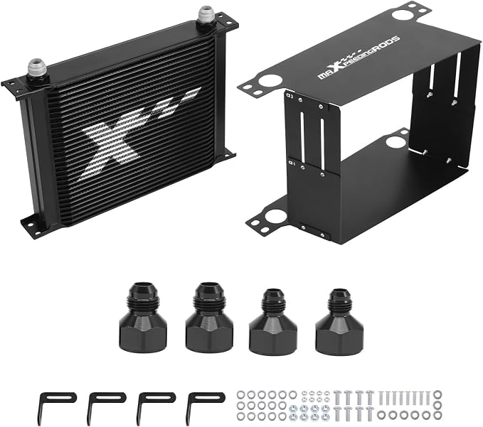 maXpeedingrods 30 Row Oil Cooler Kit, 10AN Stacked Plate Transmission Engine Cooler Universal Suitable for Cars, Aluminum British style