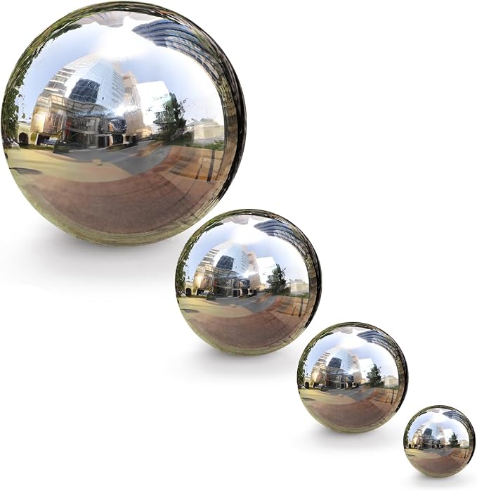 yarlung 10 Pack Stainless Steel Gazing Balls, 50-150 mm Garden Mirror Globe Floating Pond Sphere, Silver Polished Hollow Ball Reflective Ornament for Home Yard Outdoor Lawn Decoration
