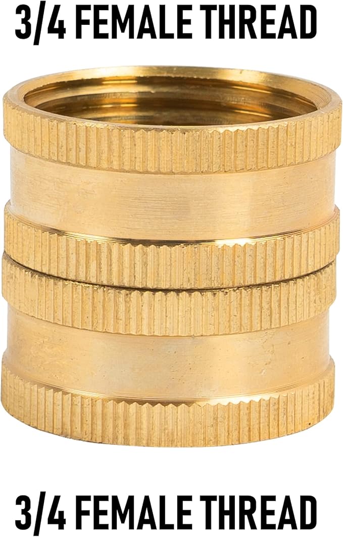Hourleey Garden Hose Adapter, 3/4 Inch Solid Brass Hose Connectors, 2 Pack Hose Connector with 2 Extra Washers (Female to Female)
