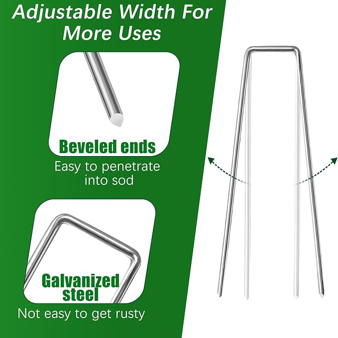 500 Pack Landscape Staples 4 Inch Garden Stakes Galvanized Garden Staples Pins Anti-Rust Ground Stakes for Weed Barrier, Irrigation Tubing, Landscaping Fabric, Yard Lawn