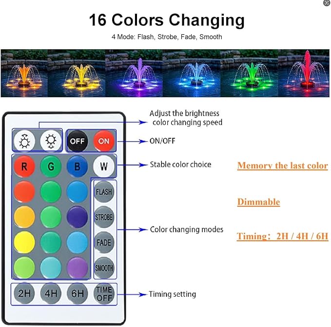 Pond Lights Colored with Timer Submersible Fountain Lights, 5 Lights | Weighted, IP68 Waterproof, Dimmable, Outdoor, Underwater, Color Changing, Landscape Lights, Memory