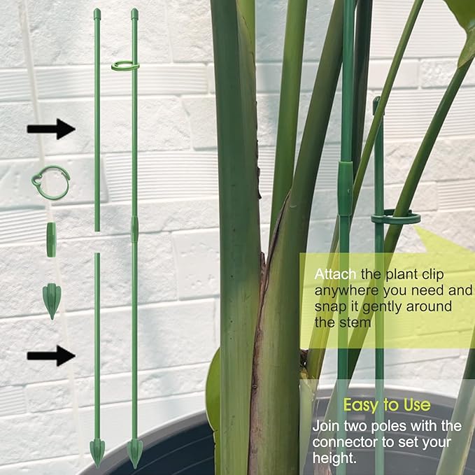 Plant Stakes for Indoor Plants, RIFNY 12 Inch Plant Support Stakes with Clips, Tall Adjustable Plant Sticks for Indoor Monstera Tomato Orchid Potted Plants Flower (16 PCS, Green)