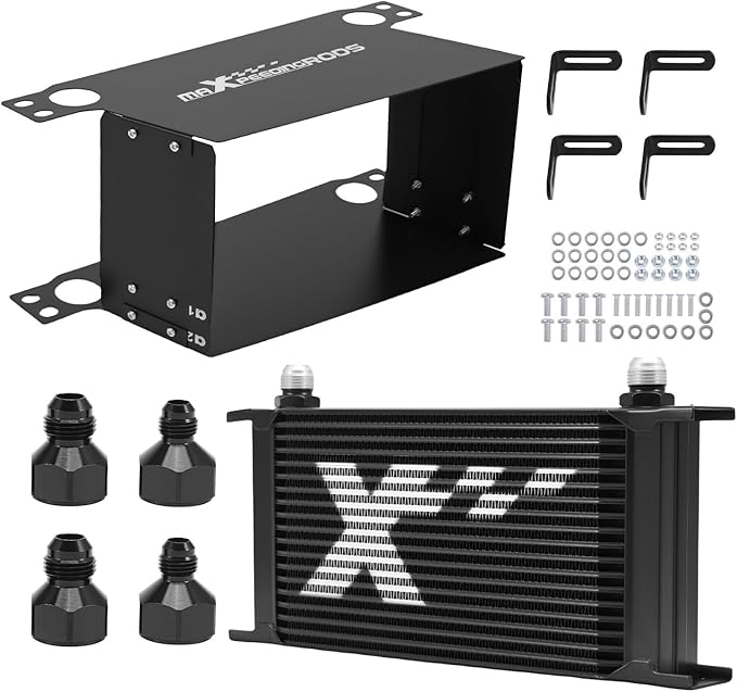 maXpeedingrods 19 Row Oil Cooler, 10AN Stacked Plate Transmission Engine Cooler Universal Suitable for Cars, Aluminum British style