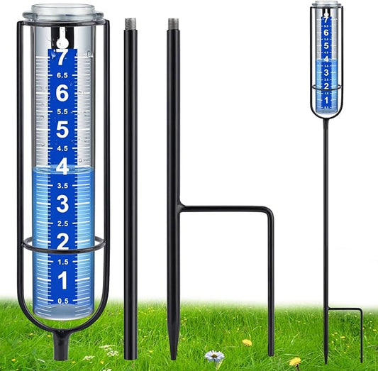 Rain Gauge Outdoor, Rain Gauges Outdoors Best Rated, Accurate Rain Measure Gauge for Garden, Thickened Tube Rain Meter with Stake, Adjustable Height & Large Font Water Gauge for Rain