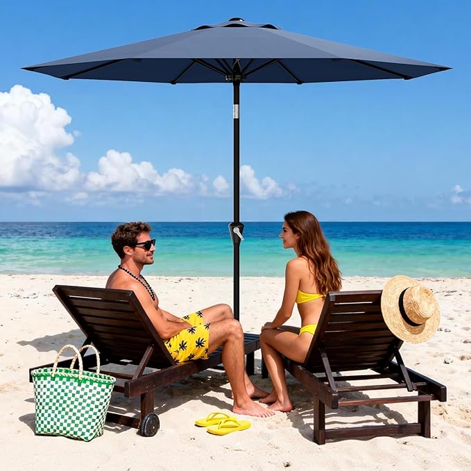 Garveelife 9FT Umbrella Outdoor Patio, Table Umbrella with Push Button Tilt and Crank, 8 Sturdy Ribs Waterproof UV Protection for Garden, Pool, Backyard, Deck, Market
