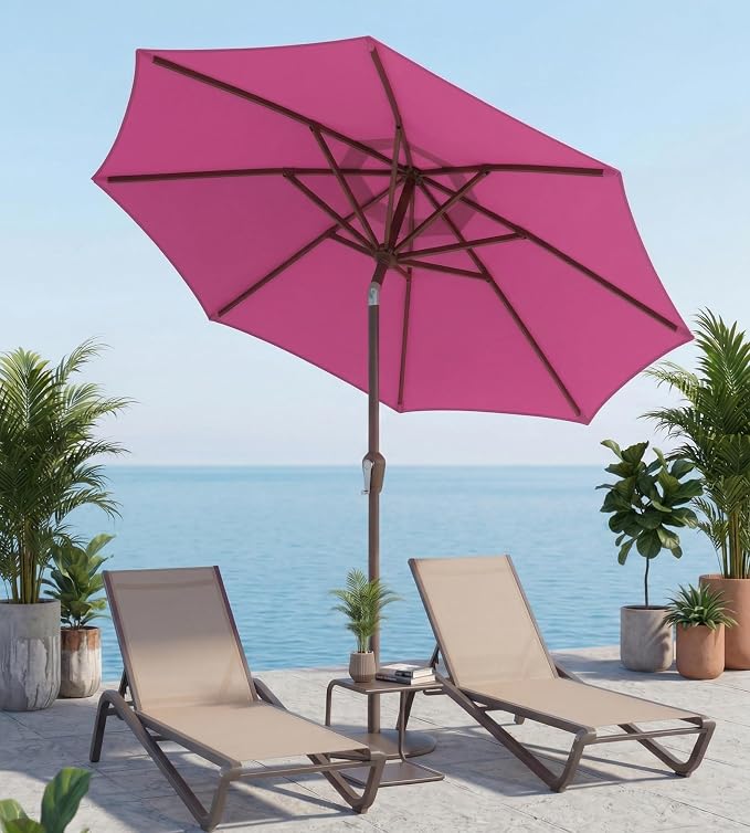 10FT Patio Umbrella, Outdoor Umbrella with Push Button Tilt and Crank, 8 Sturdy Ribs, UV Protection & Waterproof Market Umbrella for Pool, Backyard, Beach,Deck
