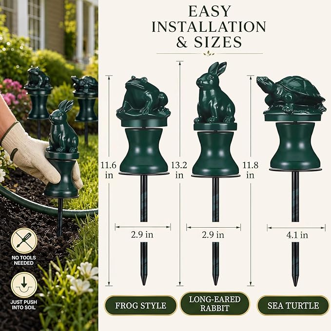 Tandefio 3 Pcs Garden Hose Guide Stake 12 Inch Heavy Duty Metal Water Hose Guard Roller Guide Decorative Garden Stake Spike for Flower Bed Plant Protection Outside Yard Lawn