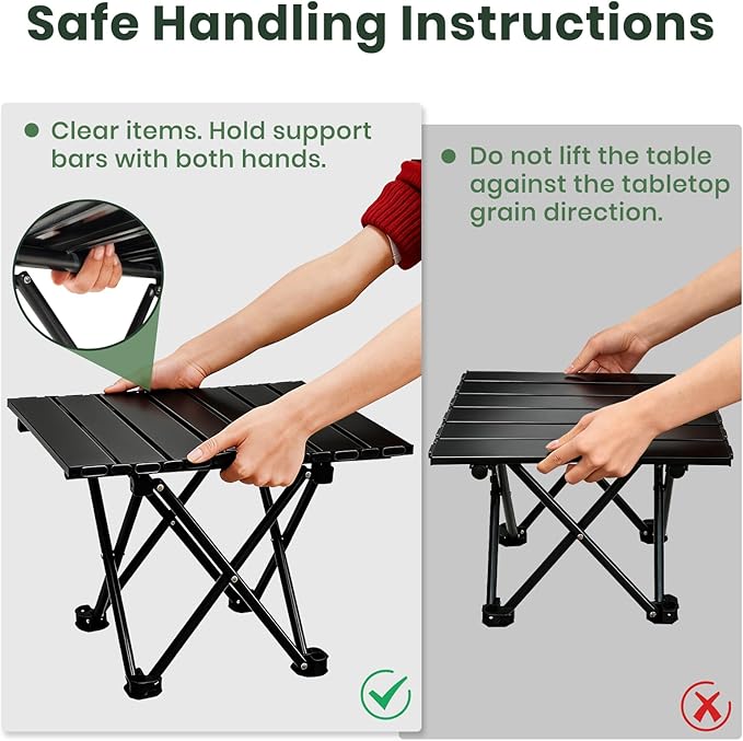 2 Pack Portable Camping Table Foldable, Ultralight Small Folding Beach Table with Carry Bag for Outdoor Travel, Beach, Camp, Picnic, BBQ, Cooking, Festival, Boat, Home Use (Black-M)