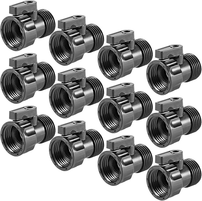 Cosweet 12 Pack 3/4'' Plastic Garden Hose Shut Off Valve- Standard Water Shutoff Valve Shut-Off Ball Valve Thread Connector Coupling for Telescopic Water Pipe Water Gun Valve Control