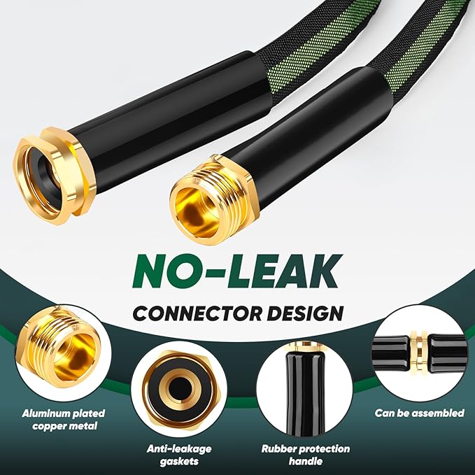Garden Hose 100 FT, Lightweight Water Hose with 3/4", Non-Expanding, Potable, Easy Storage, Portable and Flexible Kink-Free PVC Inner Core, 500 PSI Burst Strength Outdoor Hose for Garden, Green