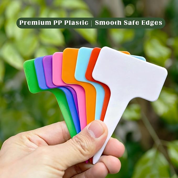200 Pcs Thick T-Type Plant Labels, 4 Inch Waterproof PP Hard Plastic Garden Markers, Reusable Nursery Tag Stakes for Indoor Outdoor Potted Plants, Seedlings, Flowers, Vegetables & Herbs(Cyan)