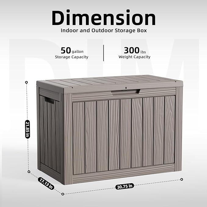 EasyUp 50 Gallon Deck Box,Outdoor Storage Box for Garden Tools Equipment,Cushions and Patio Storage,Lockable and Resin,Easy to Install(Grey)