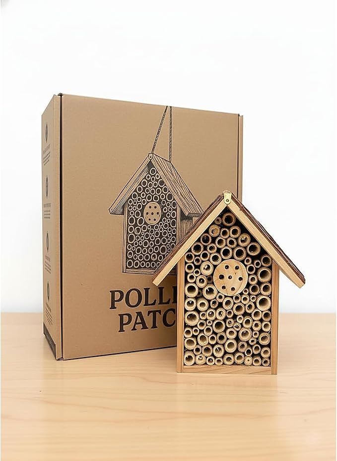 Redwood Mason Bee House - Solitary Bee Hotel & Wooden Pollinator House | Leafcutter Bee Hive with Easy-Hang Jute Rope | Weatherproof Insect Hotel & Outdoor Garden Decor for Pollinators