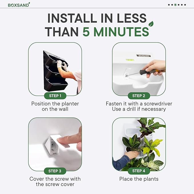BOXSAND-12 Vertical Wall Planter (24"x26", Black with Black Pots) – Living Wall for 12 Plants, Indoor/Outdoor Vertical Garden System, Easy 2-Screw Install