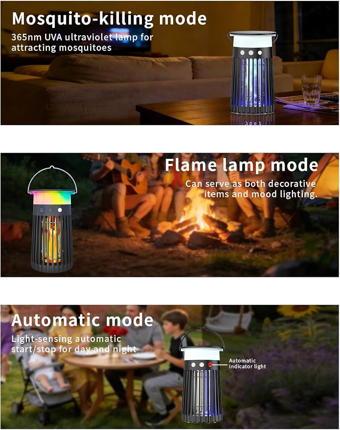 NEXLY SJZ-091 Solar Bug Zapper Portable Outdoor Waterproof Mosquito Killer Light Indoor Home Rechargeable Fruit Fly Trap Lamp 4200V Electric Gnat Traps for Room Garden Courtyard Kitchen Camping Patio