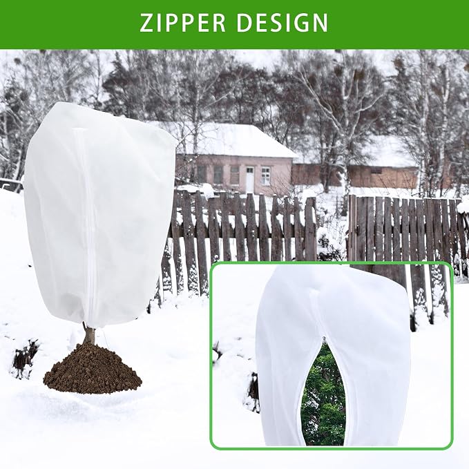 Garutom 2-Pack Plant Covers Freeze Protection 78" x 89" 2.2 oz, Large Size Bag Frost Cloth Plants Jacket Drawstring and Zipper Tree Cover for Outdoor Plants, Shrub Potted Plants Winter