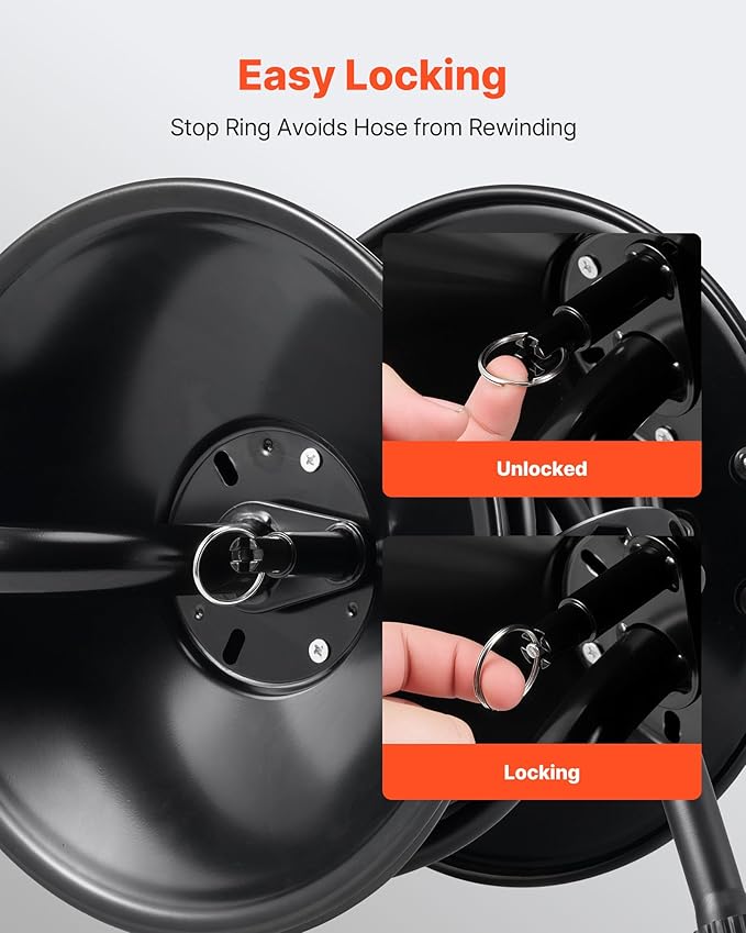 VEVOR Pressure Washer Hose Reel, 50 ft x 3/8 inch Heavy-Duty Steel Bracket-Mounted Pressure Hose Reel, Wall/Floor/Truck Mount, 4000PSI Max, Manual Power Hand Crank for Car/Floor Washing,Garden