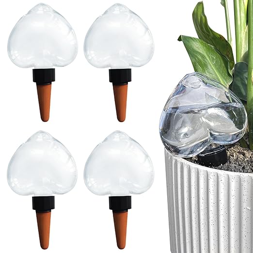 Heart2-shaped Self Plant Watering Globes-4 Top Fill Automatic Planter Watering Insert with Slow Release-Watering drip Irrigation Device for Indoor and Outdoor Plants.