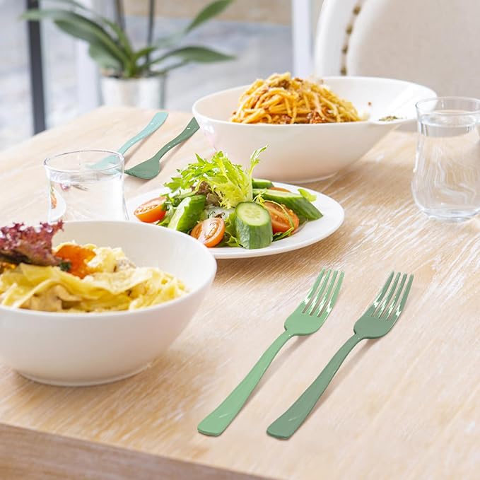 60 Pcs Sage Green Plastic Forks Heavy Duty Sage Green Plastic Silverware Disposable Utensils Sets for Brithday, Wedding, Baby Shower, Bridal Shower