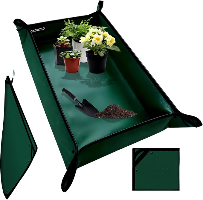 Plant Transplanting Mat - Thickened Waterproof Potting Mat, Succulent Gardening Mat, Portable Repotting Mat for Mess Control, Indoor Outdoor Use, PVC-Green, 39.5"x59"