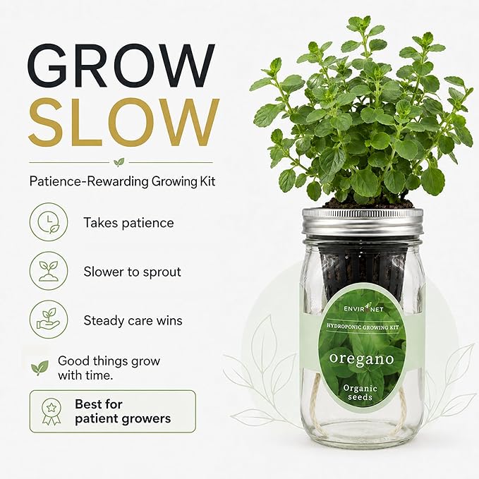 Hydroponic Herb Growing Kit, Self-Watering Mason Jar Herb Garden Starter Kit Indoor, Grow Your Own Herbs from Organic Seeds (Oregano)