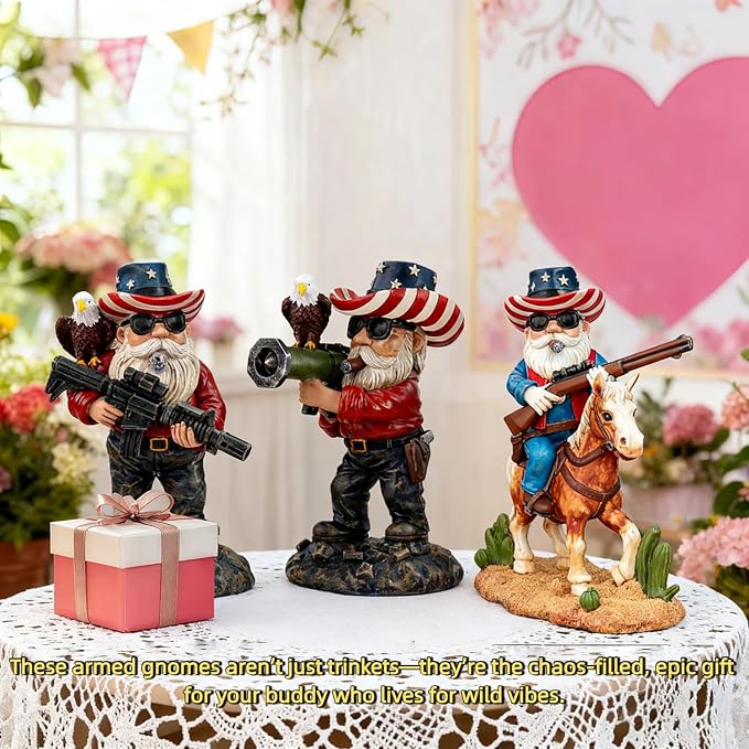Patriotic Gnomes, Military gnome,gnome,4th of July/Army/Armed Gnomes Fighting, for Men,USA, Military Gifts,Veteran Gifts,Desk Decor for Men,Mens Office Decor 002