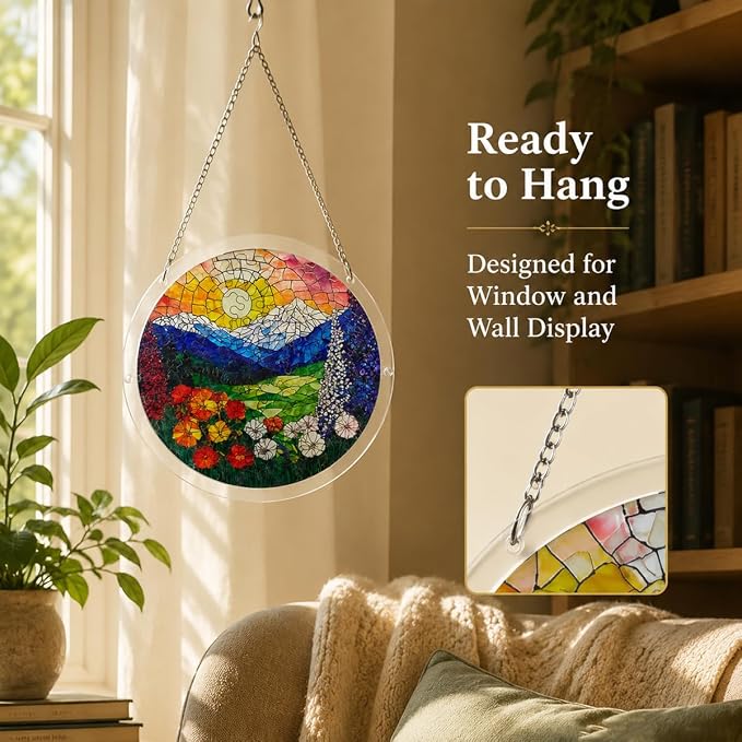 Acrylic Suncatcher Puzzle, 83 Pieces Unique Landscape Sun Catcher Puzzle Kit for Doors Garden and Window Hanging, Colorful Hanging Light Catcher Decor, DIY Suncatcher Kits for Adults, 7.4 in
