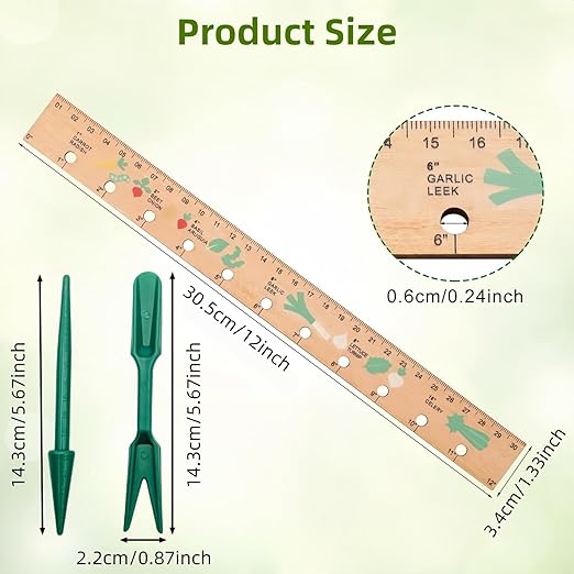 Spacer Tool Seeder Planting Ruler, Wooden Plant Ruler with Precise Measurements,Seedlings Dibber Hand Transplanting Tools,for Vegetable Gardens, Yard