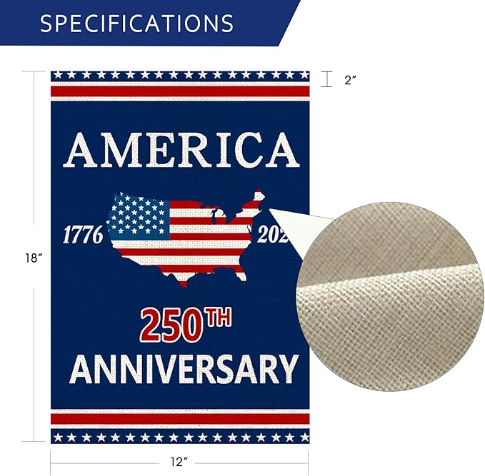 250 Anniversary Usa Garden Flags for Outside, 250 Anniversary USA Flag with Map Design, 1776-2026 Patriotic 4th of July Decorations Yard Sign Double-Sided Waterproof Flag 12x18 Inch 250 Year American Flag