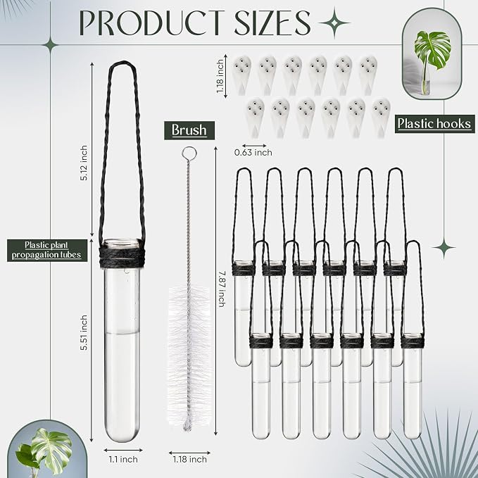 Baderke 12 Pack Plastic Hanging Propagation Tubes Propagation Station Vases Wall Hanging Plant Vase for Planters Hydroponic Office Garden Flowers Decor Lover Gift (Black)