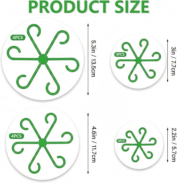 Opasyo 16PCS Plant Stem Support for Indoor Plants, Climbing Houseplant Stem Supports, 4 Sizes Reusable Clips for Monstera, Orchid & Pothos, Climbing Stem Holders (Green)