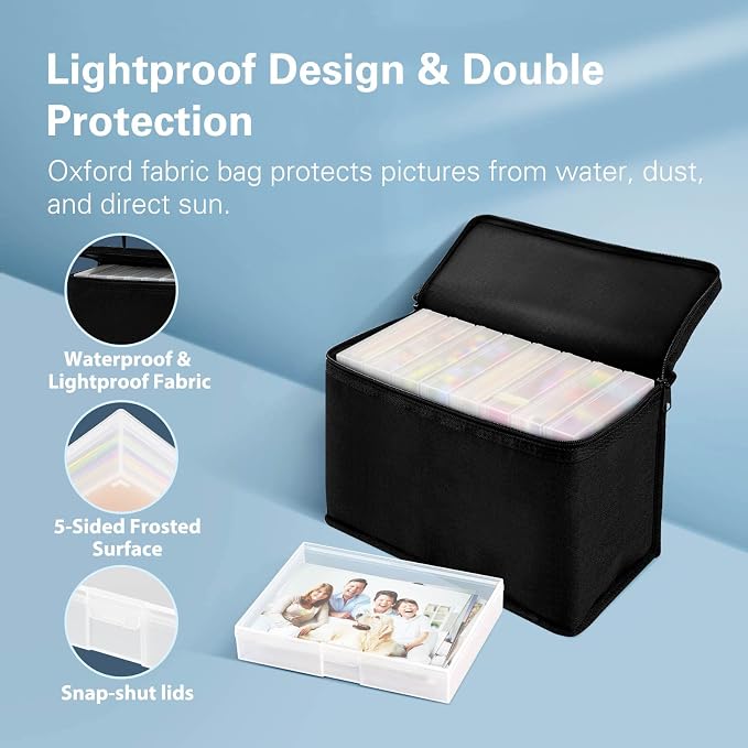 Barhon Photo Storage Boxes Set - 8 Pack 4x6 and 8 Pack 5x7, Photos Case Containers with Bag, Multi-Sized Seed Organizer with Handle for Stickers (Black)