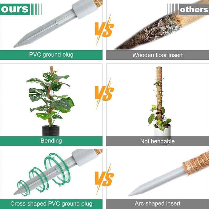 Moss Pole 28 Inch, 4 Pack Monstera Plant Support, Bendable Coco Coir Pole - Plant Stakes for Indoor Plants, Moss Poles for Climbing Plants, with Gardening Accessories (Plant Ties etc)