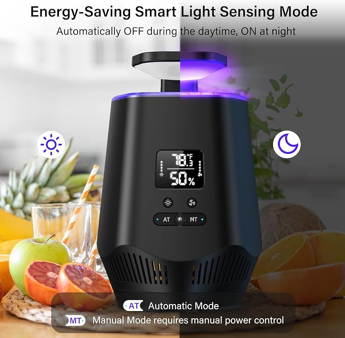 Fruit Fly Traps for Indoors, Smart Fly Trap Indoor Bug Zapper Gnat Traps for House Indoor with Temperature and Humidity Sensor, 10PCS Sticky Boards Black 0