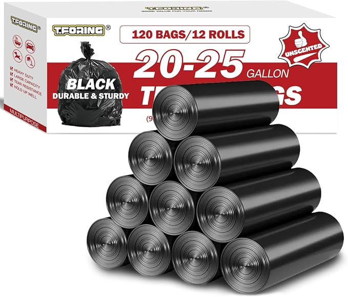 20-25 Gallon Trash Bags Unscented, 30'' x 33'', Black, 120 Count | Large 20+ Gal Garbage Bag,Plastic Can Liners,Fit 75 - 93 Liter Bins,Multipurpose for Home, Office, Daily Household Use