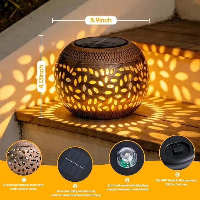 JMEXSUSS Solar Lanterns Outdoor Waterproof, Outdoor Lanterns for Porch, Solar Table Lamps for Outside Patio, Garden, Camping, Desk, Yard, Copper