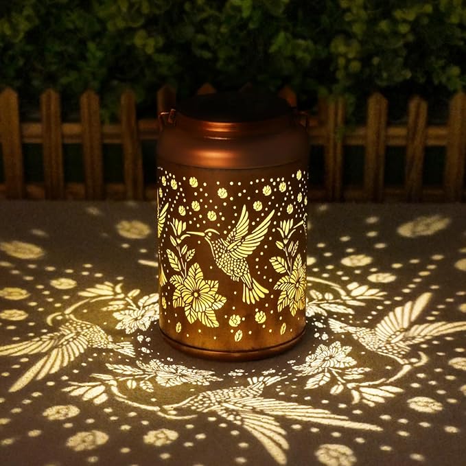 Birthday Day Gifts for Women, Garden Decor Hummingbird Solar Lanterns Outdoor Waterproof, Mothers Day Gifts for Mom Grandma, Hanging Solar Lights Outside Gardening Gifts