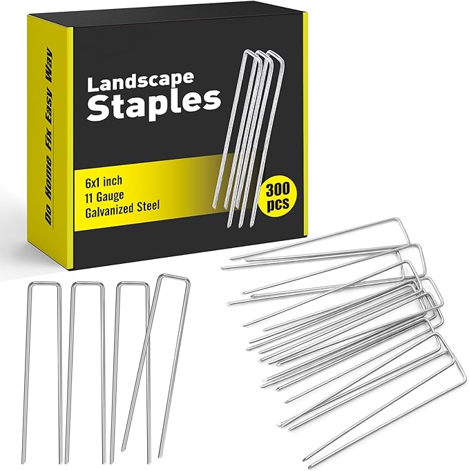 300 Pack Landscape Staples 6 Inch, Galvanized Garden Staples Pins Ground Stakes Fence Tent Sod Staples Yard Lawn Truf Staples for Landscaping Fabric Irrigation Tubing