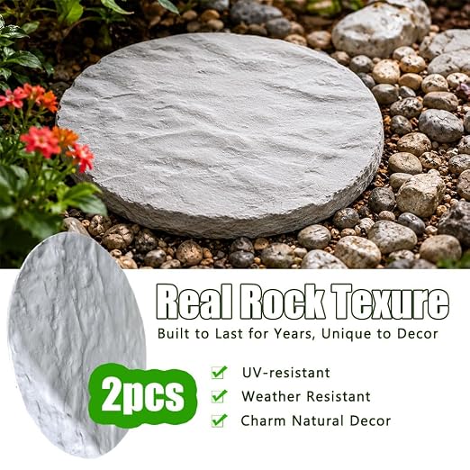 8PCS Stepping Stone & Flagstone Mold Set, Reusable 11.8inch Concrete Paver Molds + 2PCS Flexible Rock Texture Stamps, Garden Outdoor Walkway DIY Paving Craft Stones/Cement Not Included
