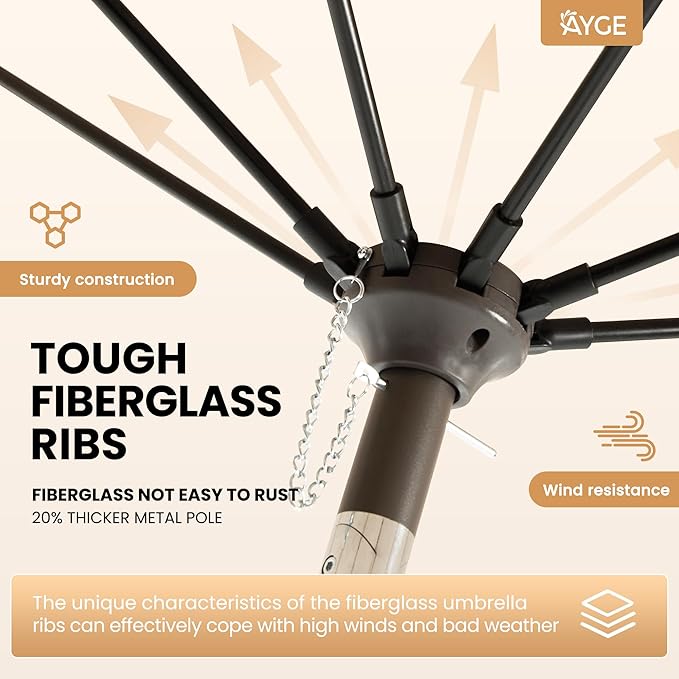 Ayge 7.5FT Large Outdoor Patio Umbrella Market Table Umbrella-UV Resistant, Easy Push Button Tilt and Crank, 6 Sturdy Fiberglass Ribs Heavy-Duty Pool Umbrella for Deck, Backyard,Garden, Yard,White