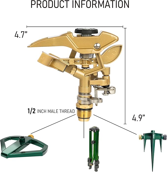 LIULO TOOL 2-Pack Large Impact Sprinkler on Tripod Base, Heavy Duty Zinc Alloy Sprinkler for Yard with Adjustable Head and Extendable Tripod, 360 Full Coverage Irrigation Tool for Lawn Garden