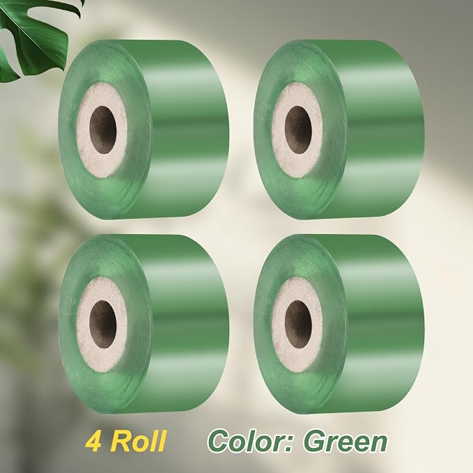 HARFINGTON 4 Rolls Fruit Tree Grafting Tape 3CM x 100M PVC Stretchable Garden Grafting Tool Plants Self Adhesive Floristry Film for Floral Tree and Poly Budding, Green