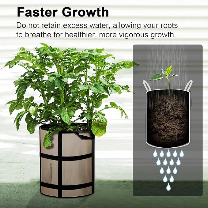 MEKOLIFE 10 Gallon Potato Grow Bags with Viewing Window, 300G Nonwoven Garden Planting Pots, Heavy-Duty Surround Handles for Gardening Supplies (6Pack Grow Bags)