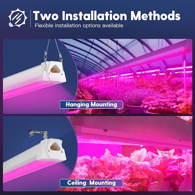 FREELICHT 2 Pack 4FT LED Grow Light, 40W (250W Equivalent), Red Blue (660nm+460nm) Full Spectrum Grow Light for Indoor Plants, Linkable Plug in Plant Growing Lamps for Hydroponic Seeding Veg Flower