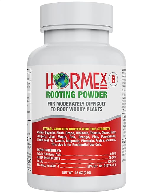 Hormex Rooting Powder #8 (0.80% IBA) for Semi-Hardwood Plants, Trees & Shrubs - High Strength Root Powder, Root Stimulator for Plants, Rooting Hormone for Cuttings, Cloning, & Woody Propagation