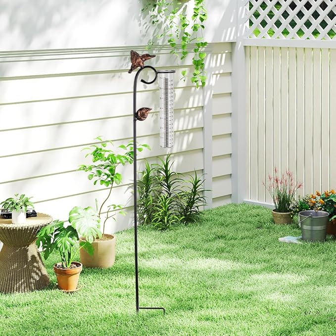 Hummingbird Rain Gauge Outdoor, Metal Rain Gauge with 7-Inch Glass Tube, Decorative Rain Water Gauge for Garden, Yard, Lawn