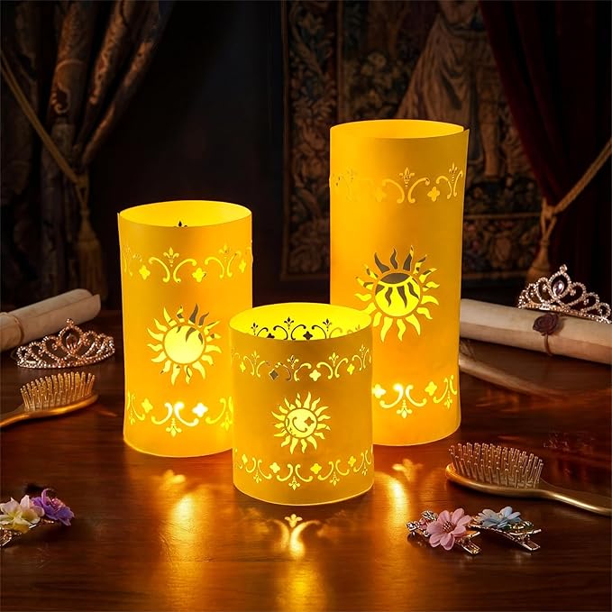 12 Pcs Princess Sun Lantern Centerpieces for Table 3 Size Gold Princess Birthday Cutout Paper Lantern Boxes with Tea Light Candle for Sun Birthday Baby Shower Decor(Cylindrical)