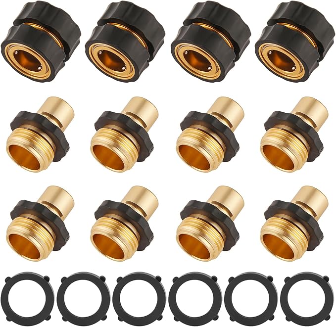 BILAL 12 Piece Quick Connect Hose Fittings for Garden Hose Quick Connector with Gasket, 3/4 Inch GHT Male and Female Attachment Quick Release Water Hose Adapter
